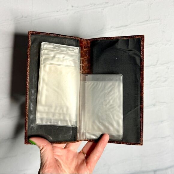 Wilsons Leather vintage brown croc embossed rather bi-fold wallet portfolio - Picture 5 of 11